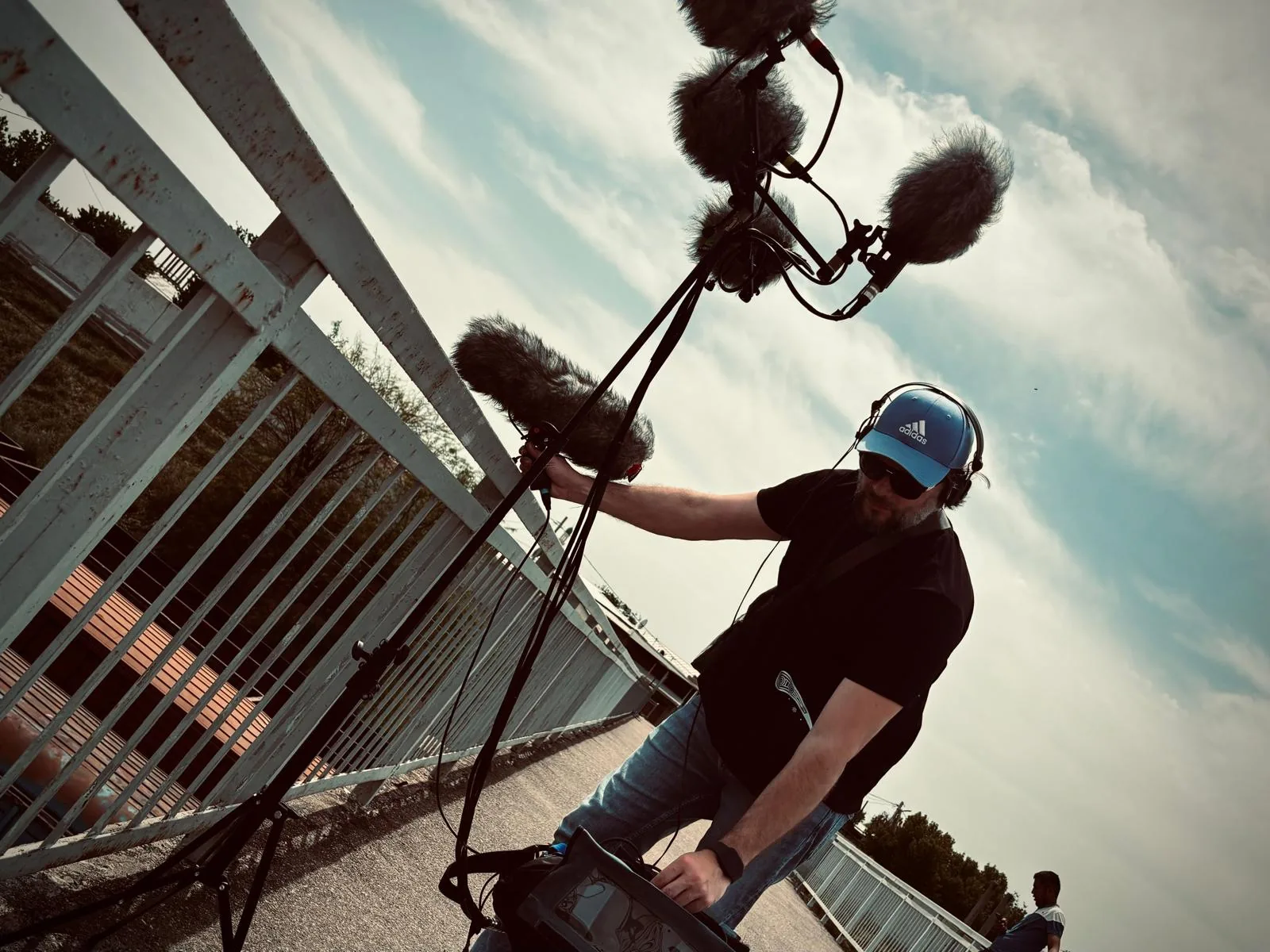 Frédéric Le Louët recording sound on location